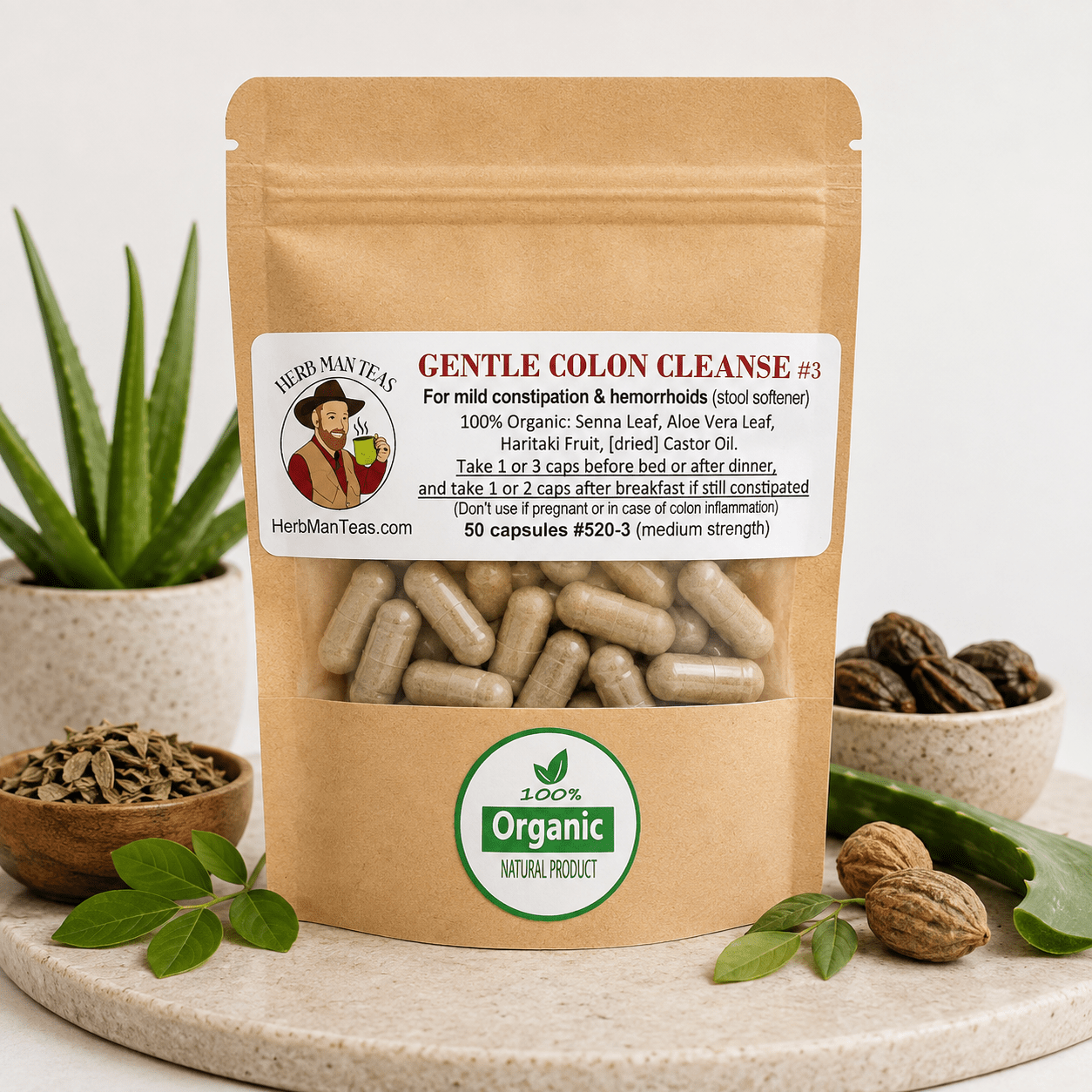 COLON CLEANSE CAPSULES (Gentle ) - Herb Man Teas