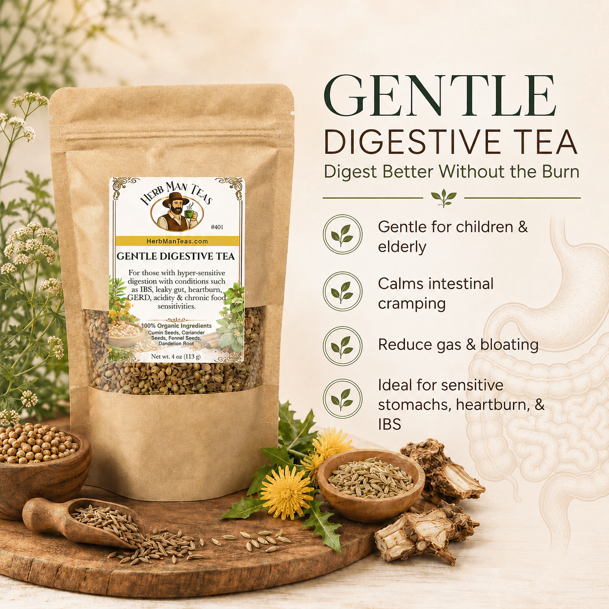 GENTLE DIGESTIVE TEA - Herb Man Teas