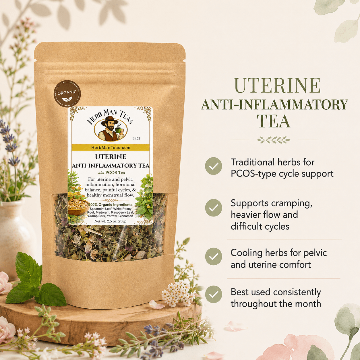 UTERINE ANTI-INFLAMMATORY [aka PCOS] TEA - Herb Man Teas