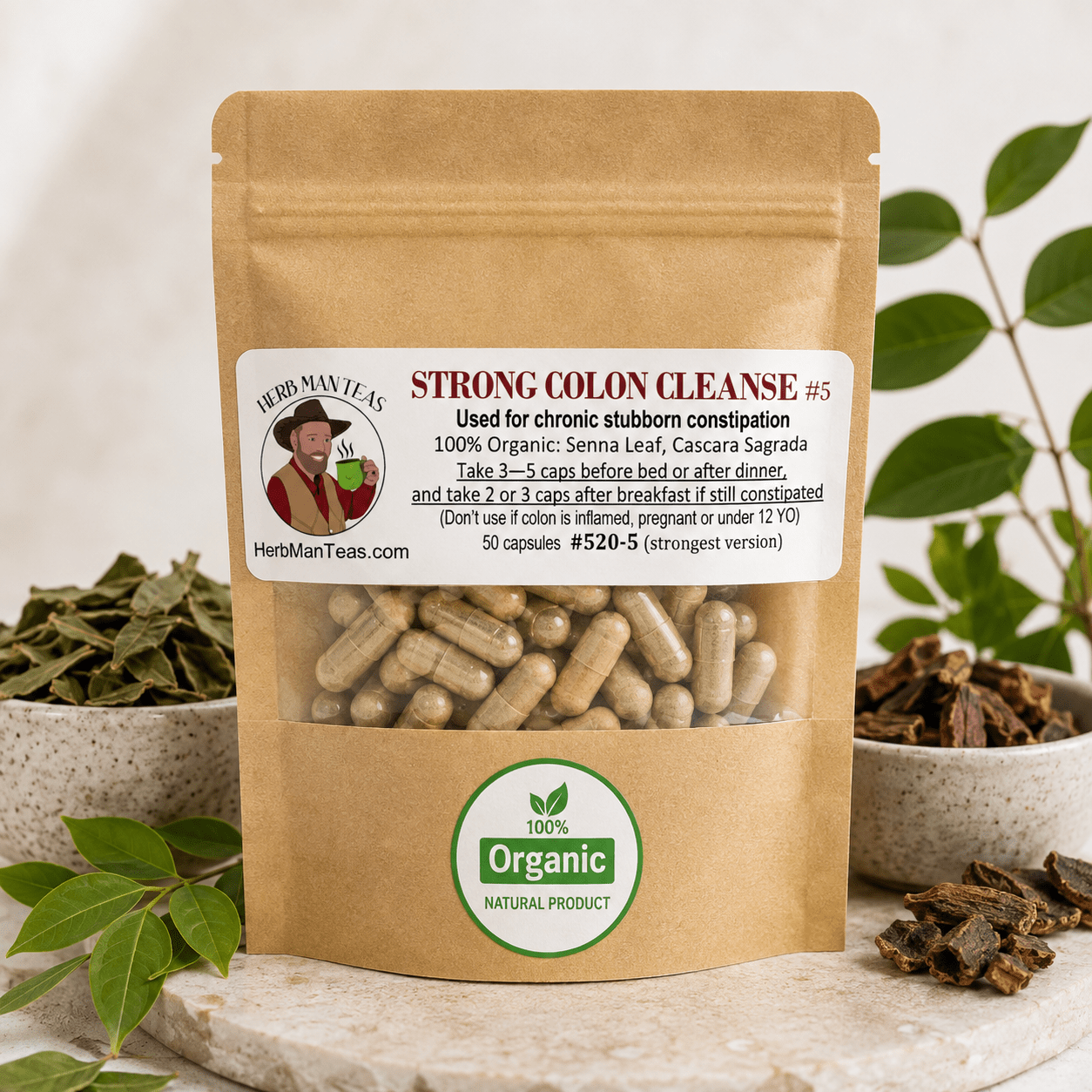COLON CLEANSE CAPSULES (Strong) - Herb Man Teas